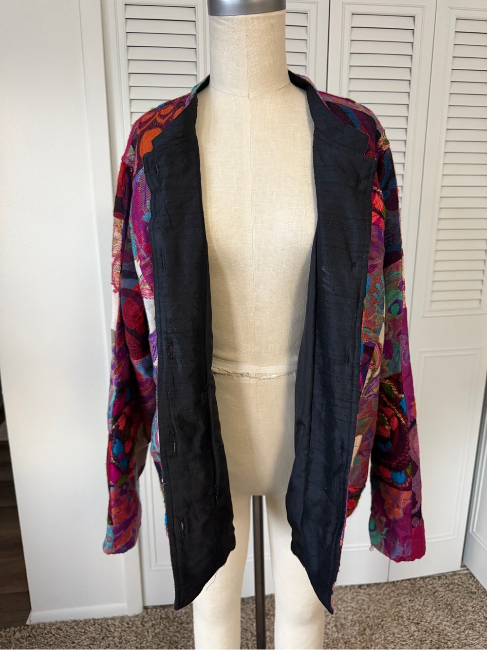 Multicolor Patchwork Floral Button-Front Jacket - Picture 6 of 7
